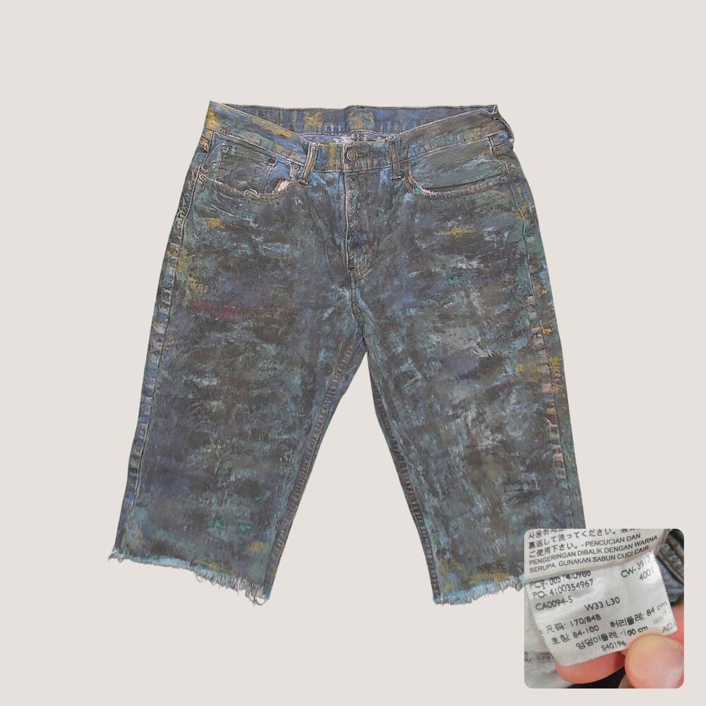 Levi's Upcycled Custom Painted Raw Hem Denim Jorts 34
